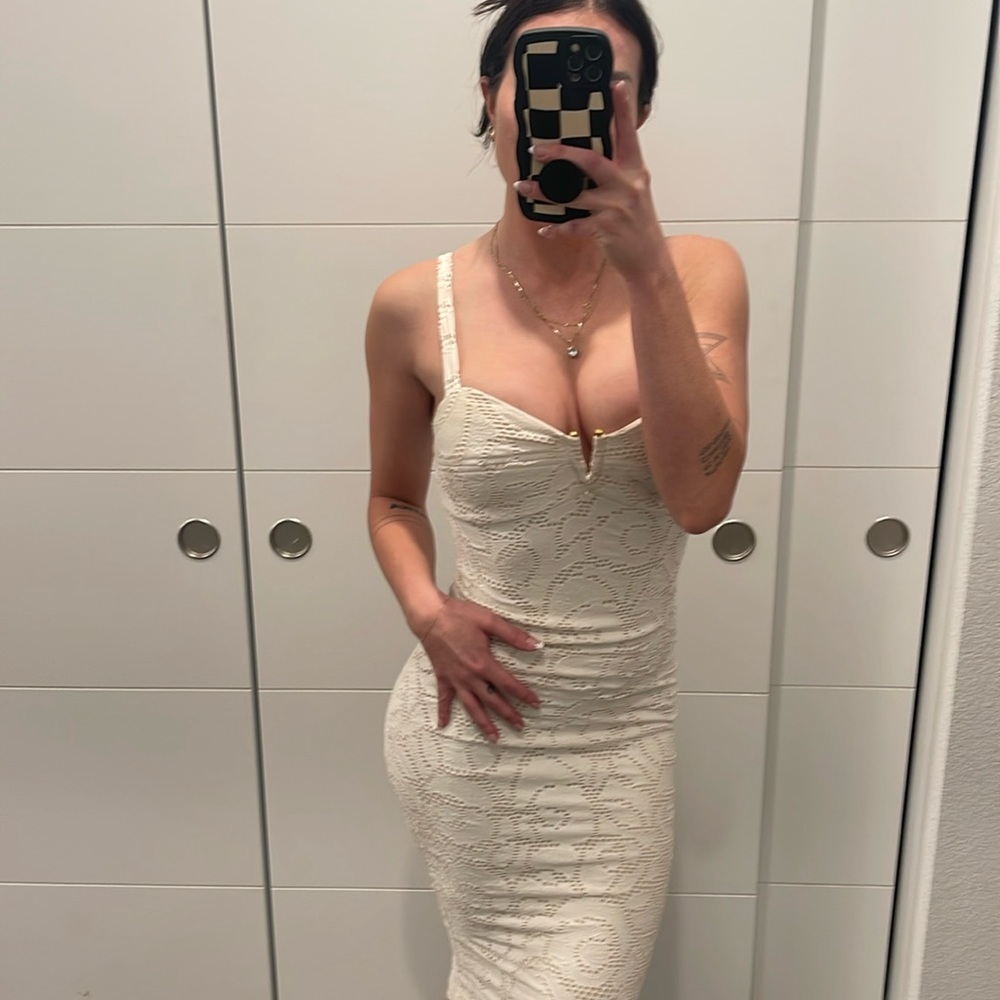 Off white bodycon midi dress